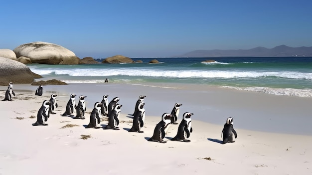 African penguins on a beach Illustration AI GenerativexA