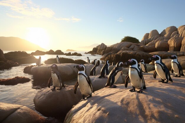 African penguins on Boulders Beach representing Generative ai