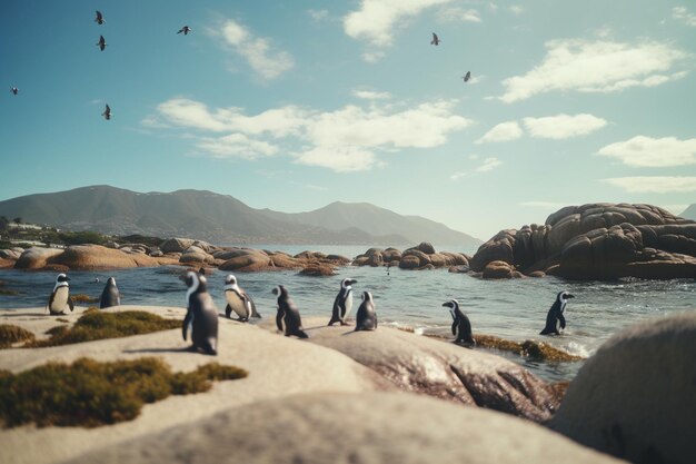 African penguins on Boulders Beach representing Generative ai