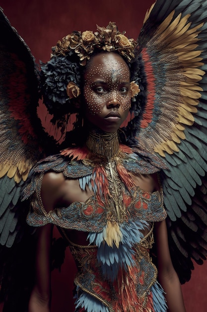 African person in a suit made of feather