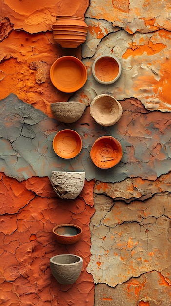 African Pottery With 3D Texture of Handcrafted Clay Cracked Illustration Trending Background Decor