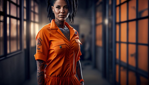 African prisoner in orange robe fictional character ai generated