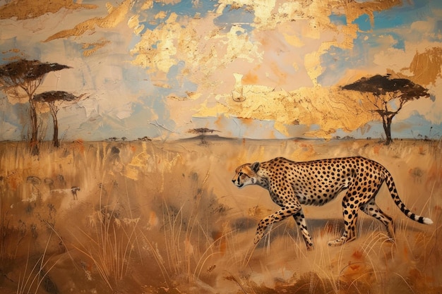 African savannah serenity cheetah in golden landscape art