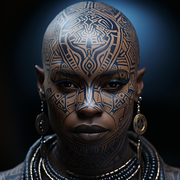 African Tribes with Blue Tatoos on face