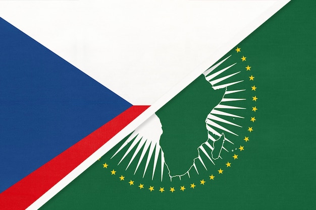 African Union and Czech Republic national flag from textile Africa continent vs Czechia symbol