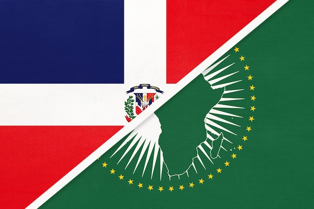 African Union and Dominican Republic national flag from textile Africa continent symbol