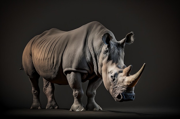 African white rhino portrait on a dark studio background Generative AI