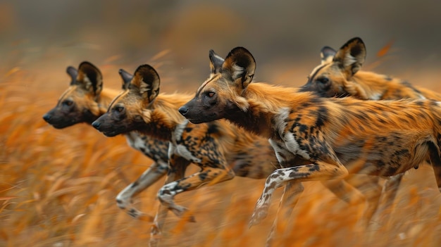 Photo african wild dogs in motion