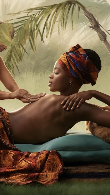 African woman enjoying a relaxing back massage