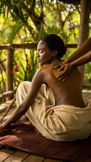 African woman enjoying a relaxing back massage