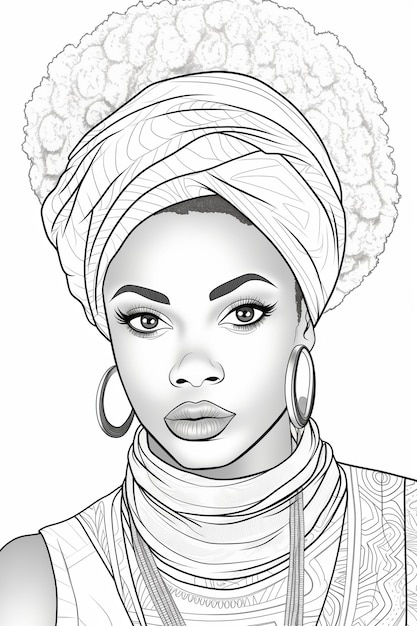 Photo african woman in ethnic dress black and white coloring page