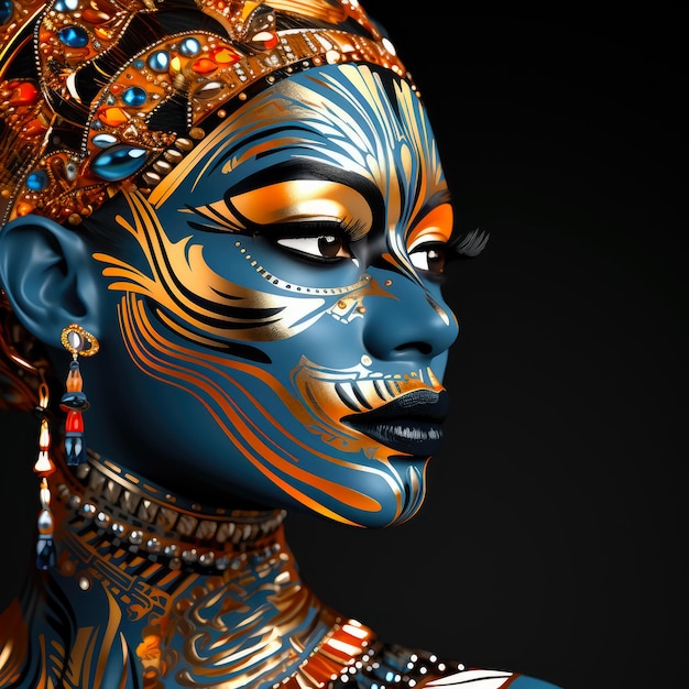 African woman portrait tribal body paint