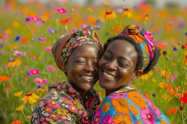 African women portrait flower field