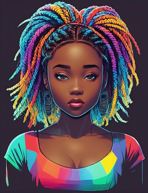 A afro american girl with colorful dreadlocks on her head artwork digital painting