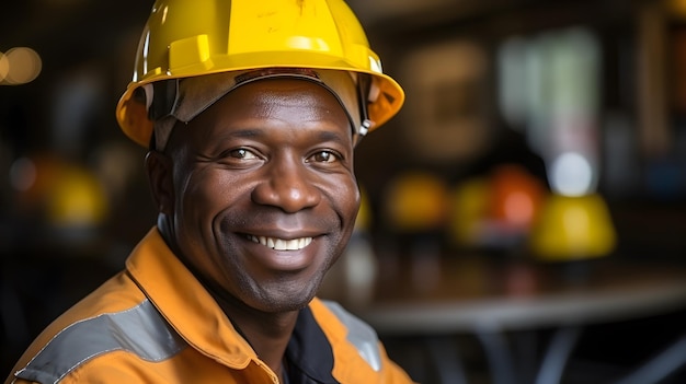 Afro american industrial worker with safety helmet Concept of safety measures skilled labour and workforce