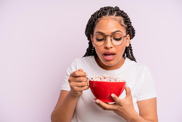 Afro black woman with braids breakfast concept