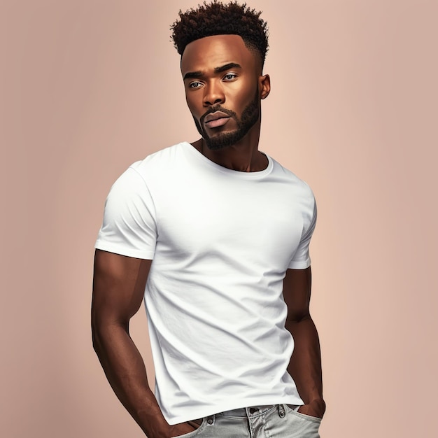 Afro model in White tshirt mockup template Generative AI illustration