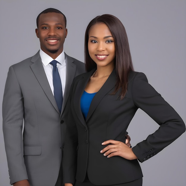 AfroAmerican Man And Woman In Business Attire Posing For A Picture