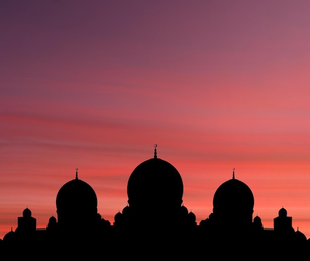 After sunset mosque landscape with beautiful mosques and minarets place your text here ramadan karee