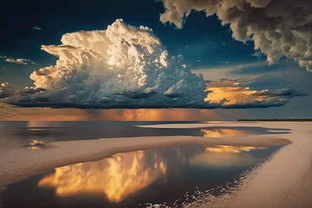 After a thunderstorm at sunset a clear sky with a lot of glowing cumulus clouds