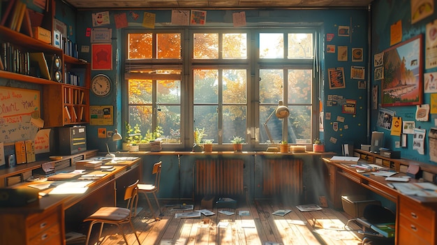 Photo in the afternoon classroom the sunlight shines in pixar