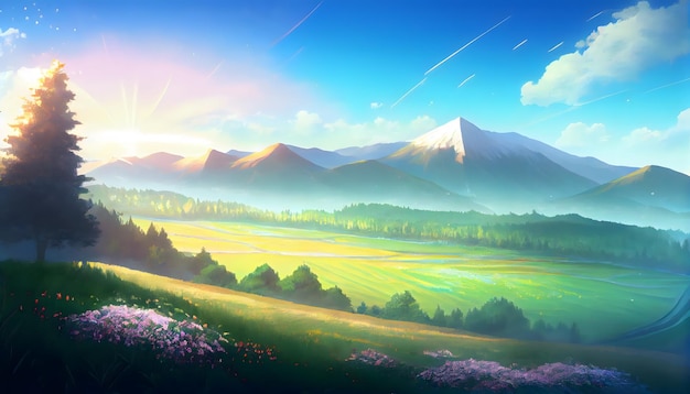 Afternoon sunset sky clouds landscape Anime Background Generative ai