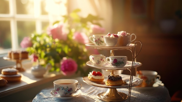 Photo afternoon tea by the window