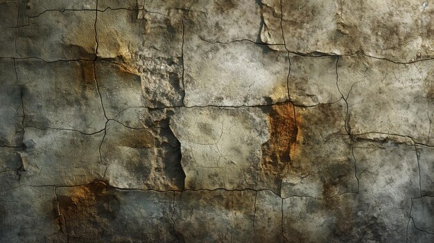 Photo aged cement wall with rough stone texture moss and cracks