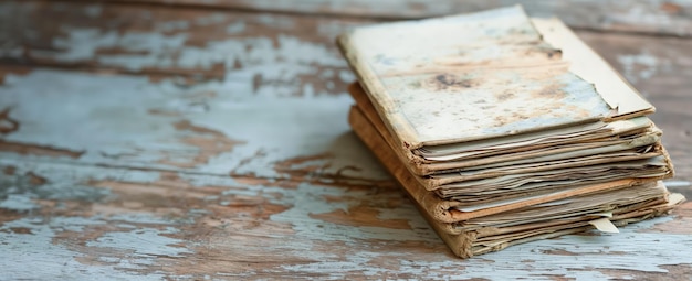 Aged notebooks on a rustic wooden table