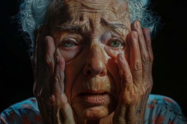 Aged womans tears of sorrow