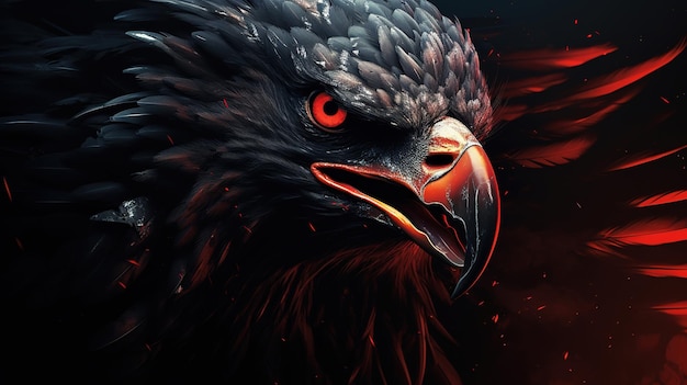 Aggressive black and red eagle