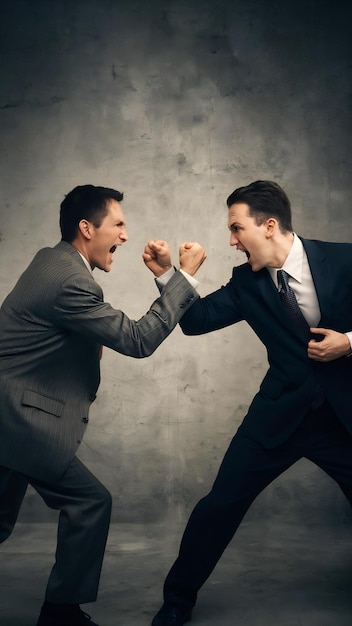 Photo aggressive businessmen fighting in studio fighting businessmen shouting photo of businessmen