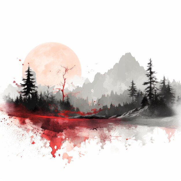 Photo aggressive digital illustration minimalistic landscape with splatters