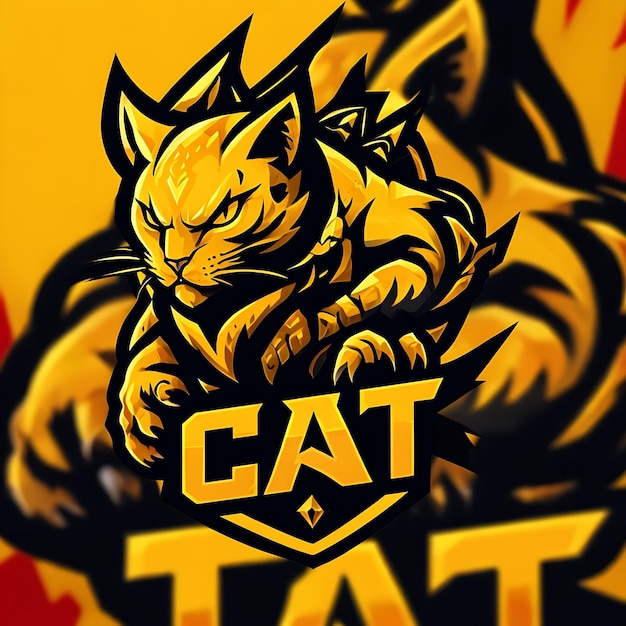 Aggressive Golden Cat Mascot Logo Design