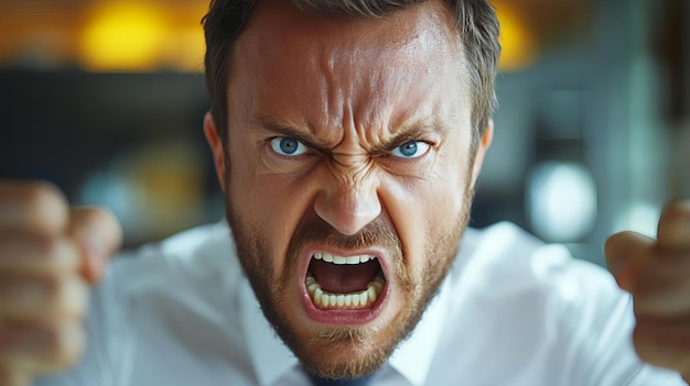 Aggressive man in suit expressing fury