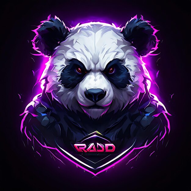 Photo aggressive panda with red eyes and pink glow