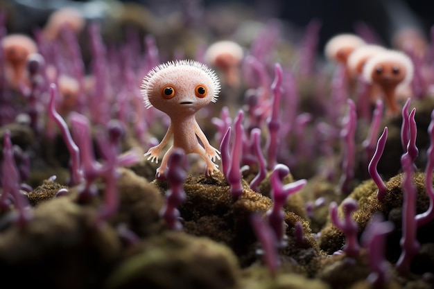 Agile axolotls darting through a field of vibrant coral