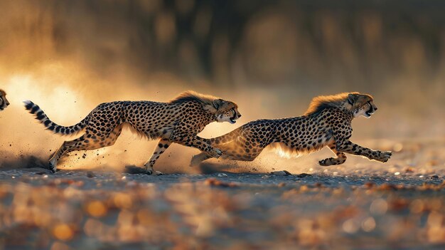 Photo agile cheetahs sprint across the african plains