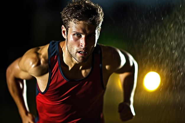 The agility and speed of a male athlete as he engages in a sprinting session on the track Generative AI