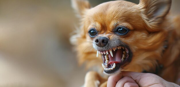 Photo agitated aggressive chihuahua bares teeth and growling fiercely vivid detail shows sharp teeth and intense expression