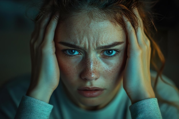 Agitated Woman Holding Her Head in a Moment of Stress