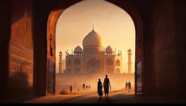 Agra Uttar Pradesh is perfect for romantics Tajmahal in india Evening fantasy artwork generative ai art