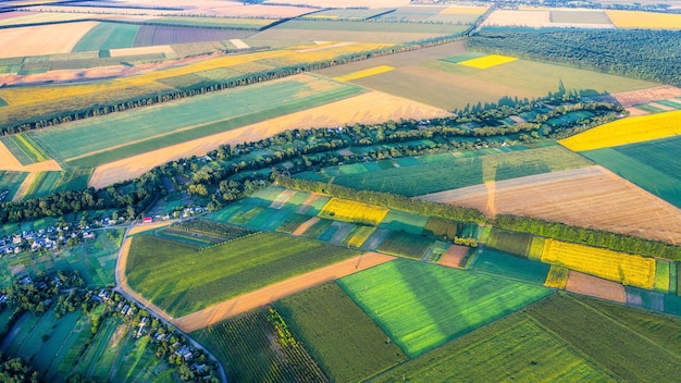 Agricultural fields in the countryside a view from a drone