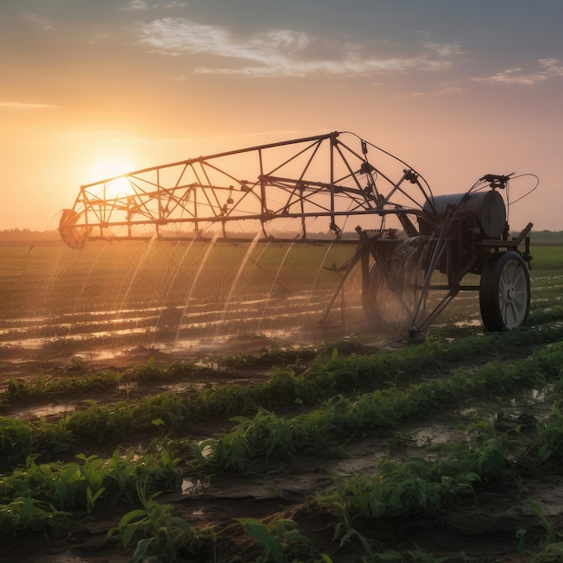 Agricultural irrigation machine watering a vegetable generative ai