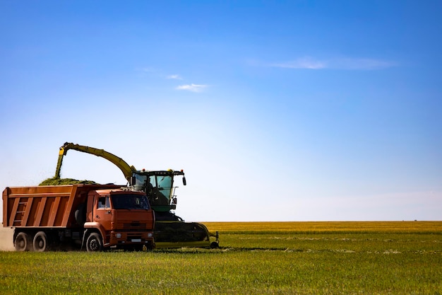 Agricultural machinery in operation in the fields. A new trend in technology.