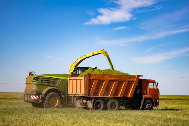 Agricultural machinery in operation in the fields. A new trend in technology.