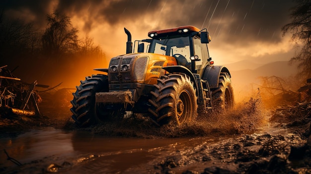 agricultural photography with tractor in the field