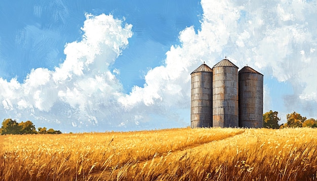 Photo agricultural silo granary in wheet field