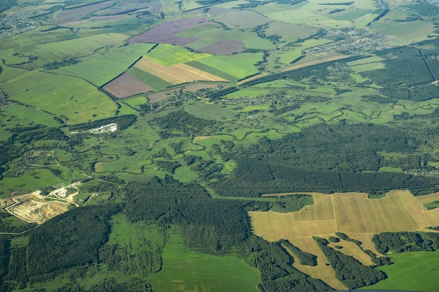 Agriculture Aerial View Aerial view of fields Aerial view of farms fields summer landscape Green terrian aerial view