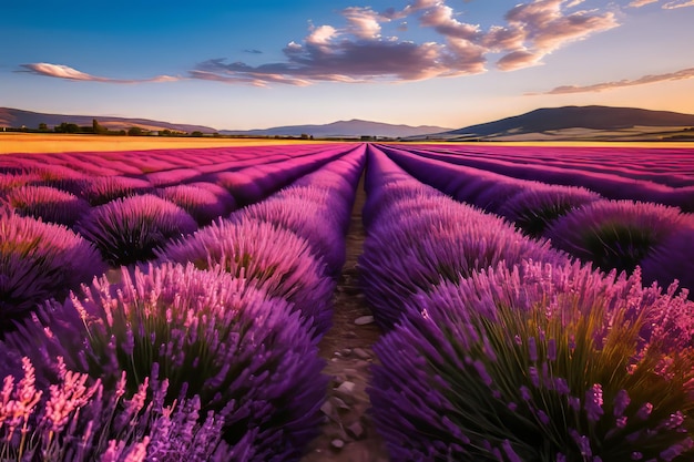 Agriculture background landscape panorama Field of blooming lavender field lavandula angustifolia